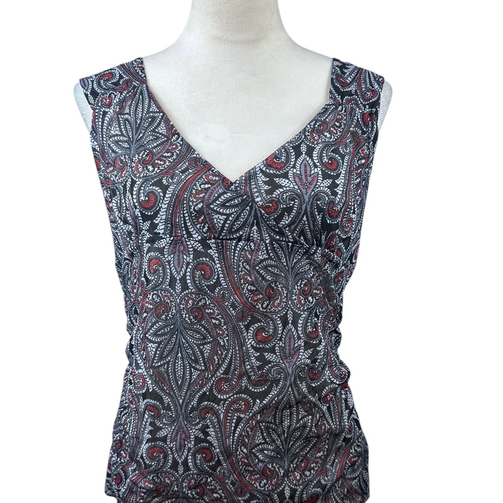 Michael Kors red, gray & black Paisley print sleeveless top size XL - Picture 2 of 10